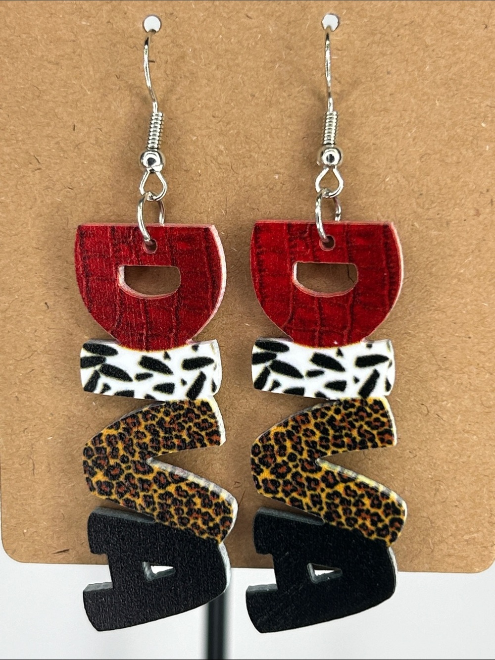 Bold Layered Diva Earrings in Red, White, Leopard and Black Fashion Jewelry